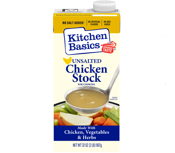 Kitchen Basics Unsalted Chicken Stock, 32 oz Carton, front