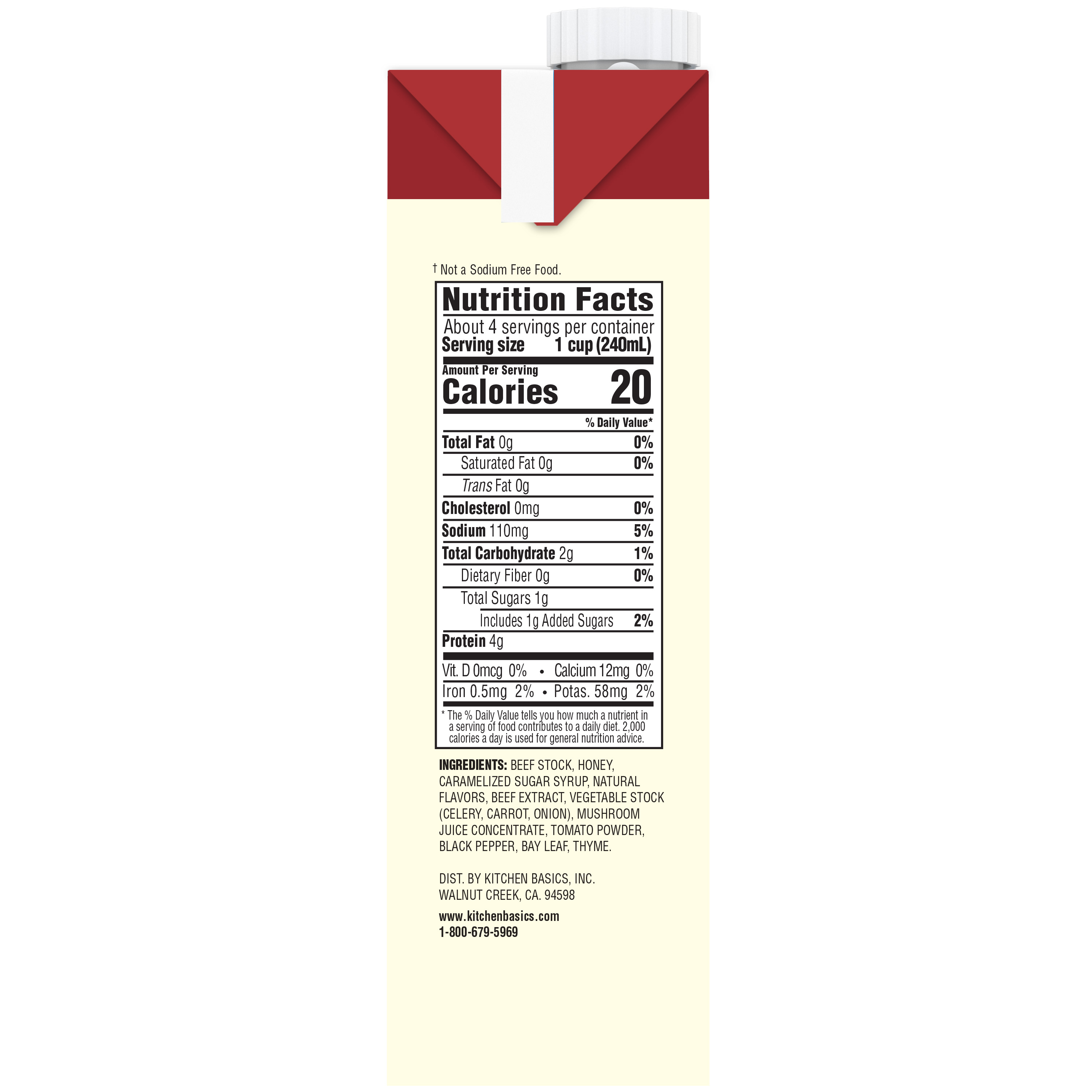 Kitchen Basics Unsalted Beef Stock, 32 oz Carton, left