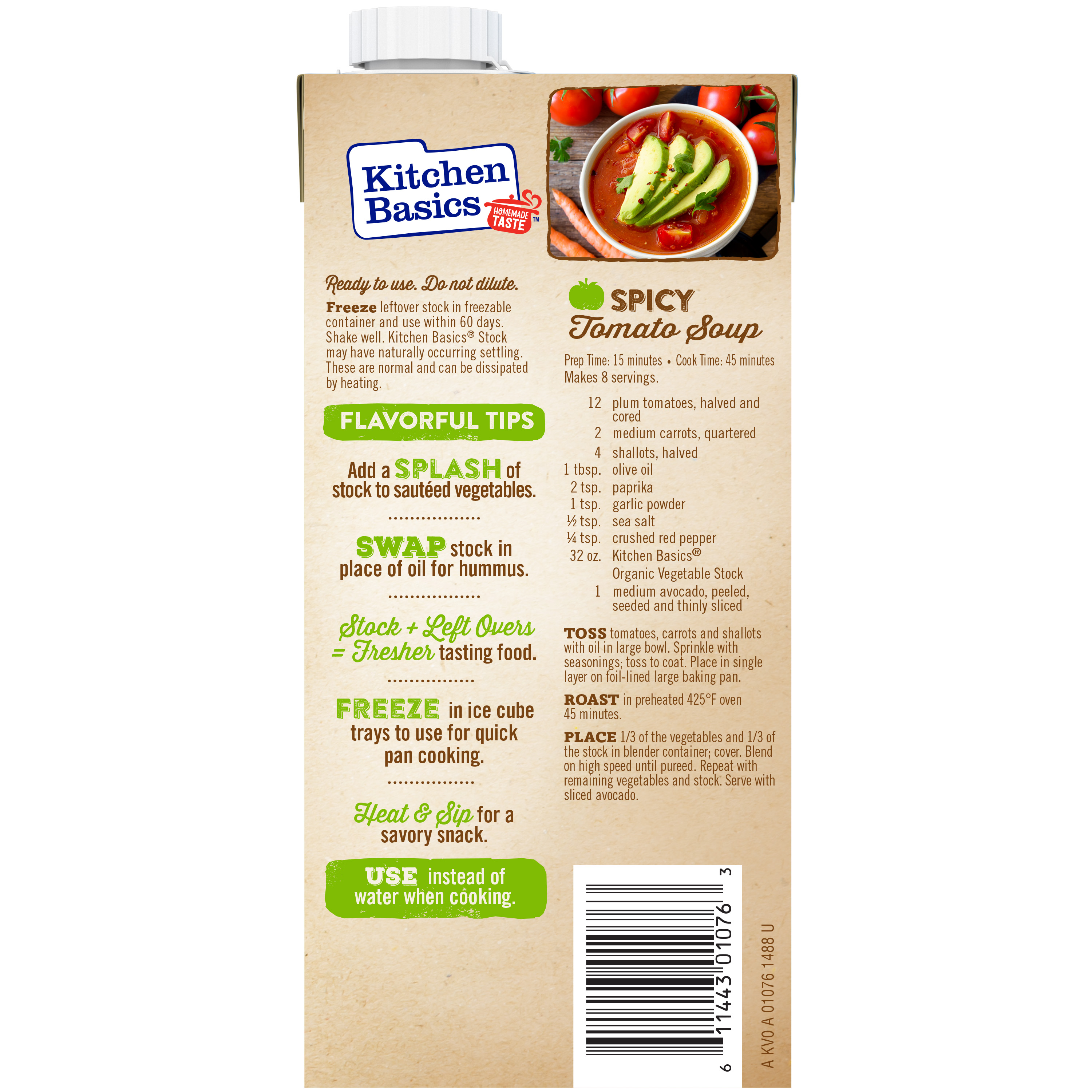 Kitchen Basics Organic Vegetable Stock, 32 oz Carton, back