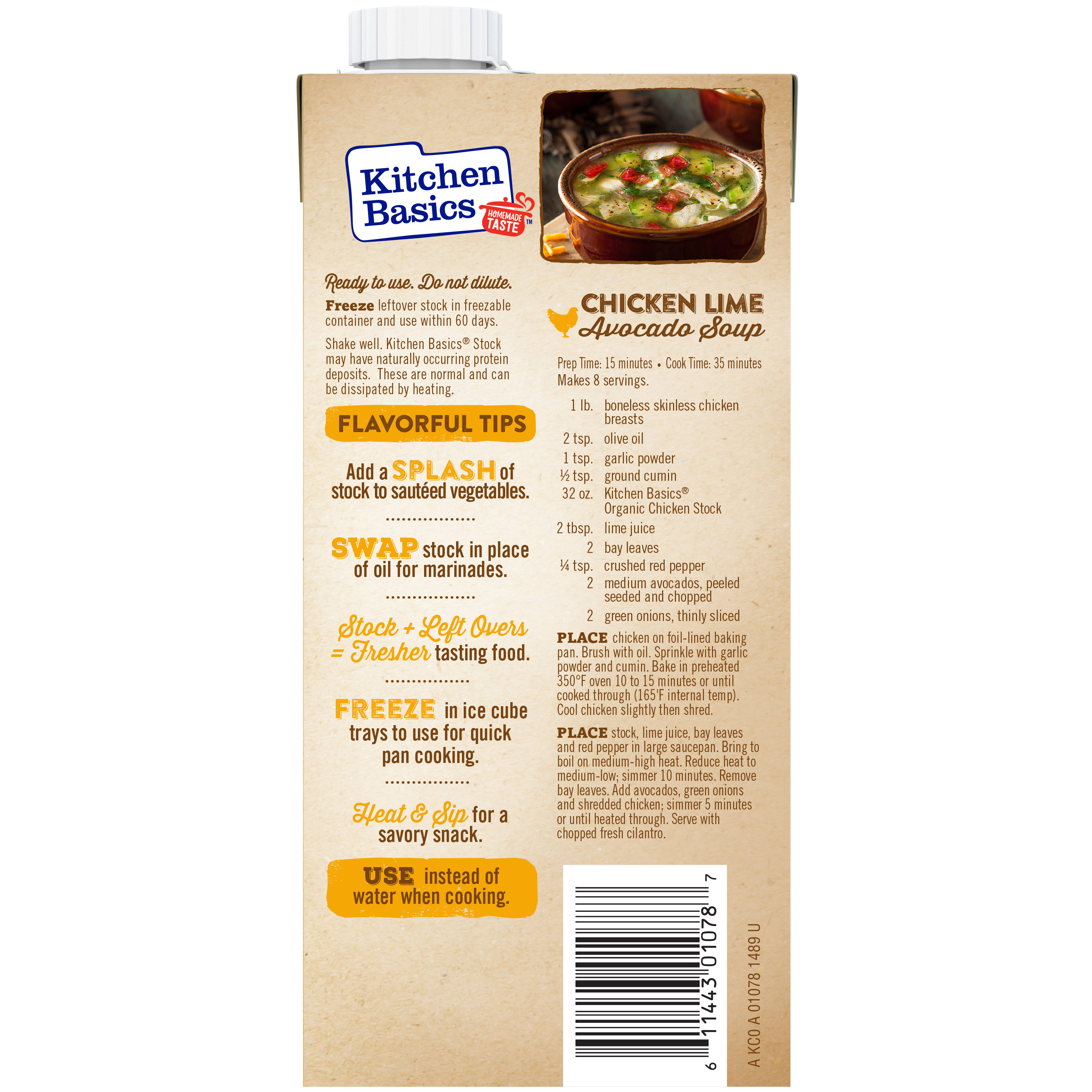 Kitchen Basics Organic Free Range Chicken Stock, 32 oz Carton, back