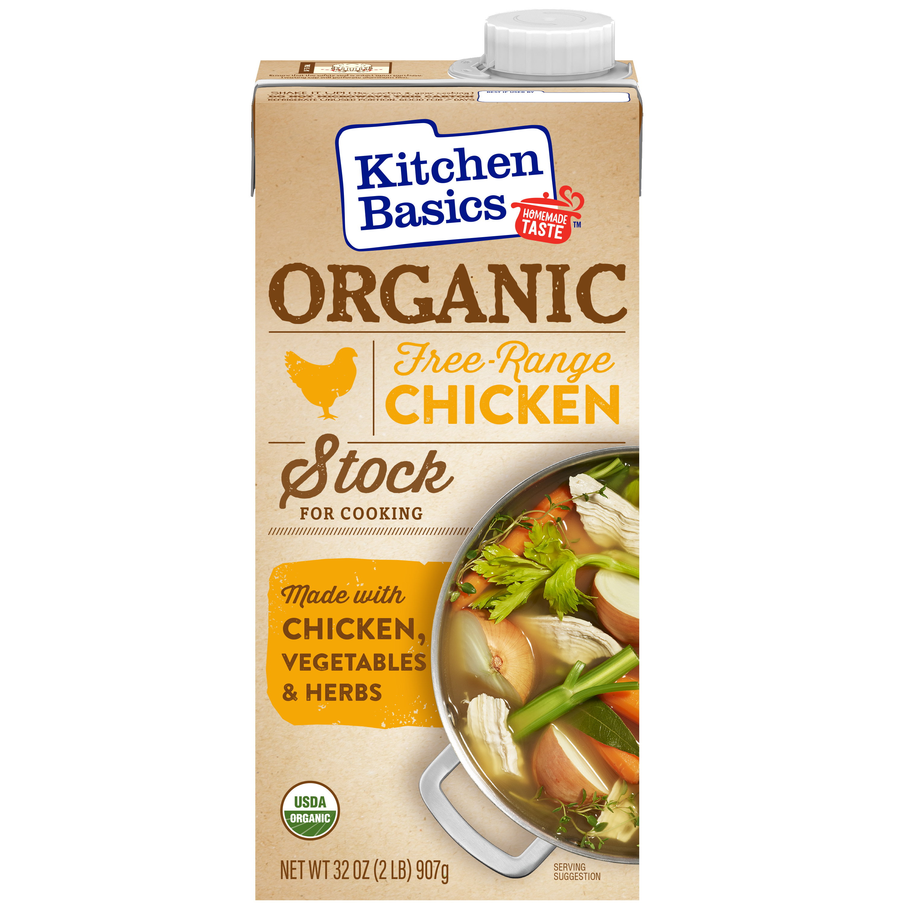 Kitchen Basics Organic Free Range Chicken Stock, 32 oz Carton, front