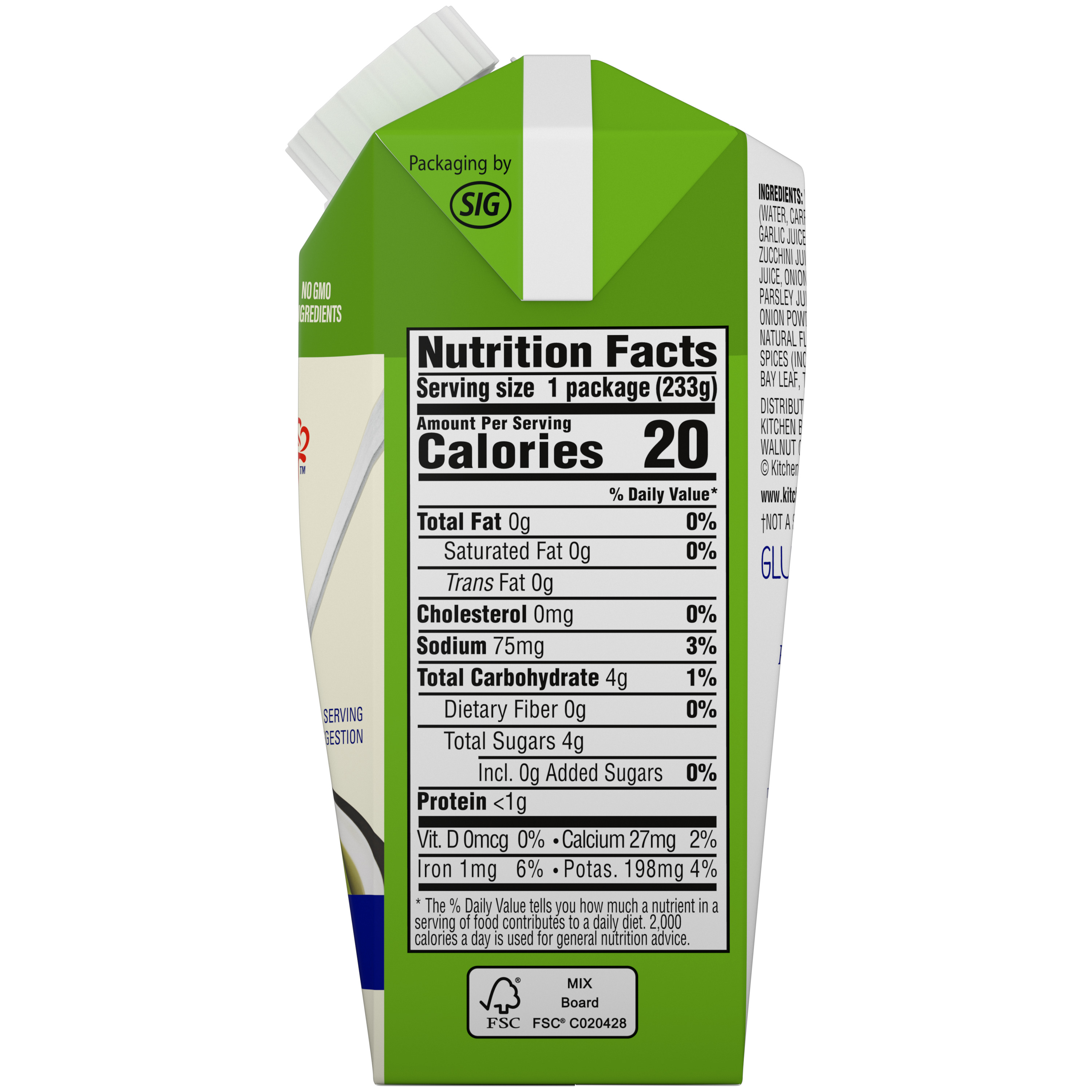 Unsalted Vegetable Stock 825 Nutrition Panel