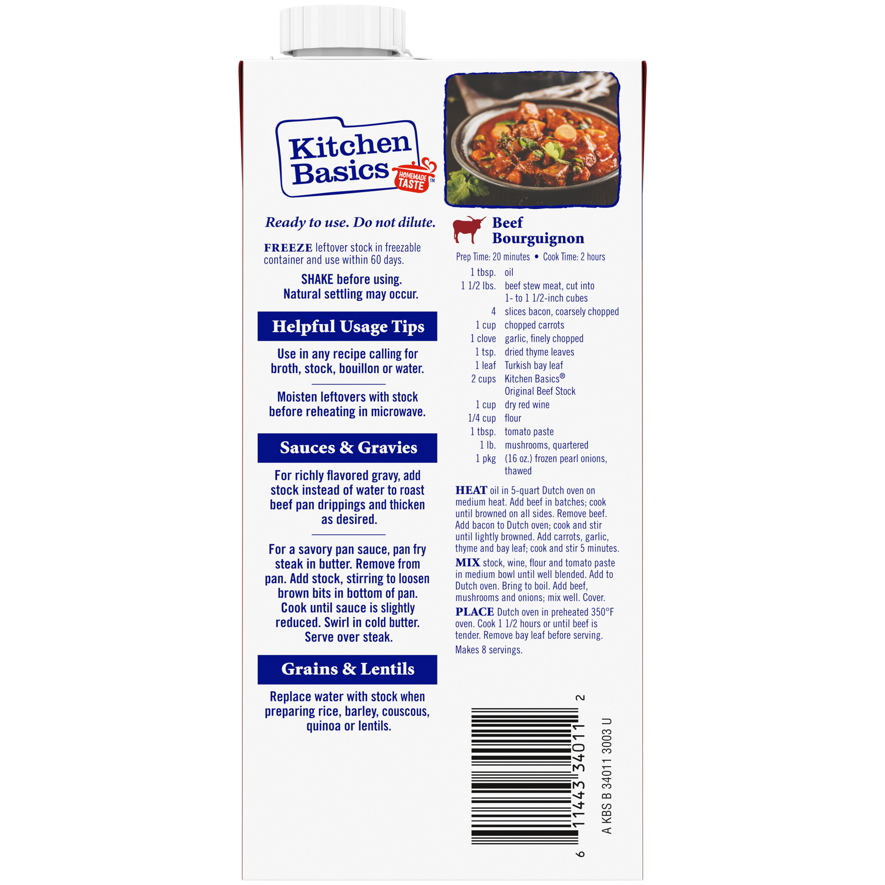 Original Beef Stock, 32 oz - Back Panel
