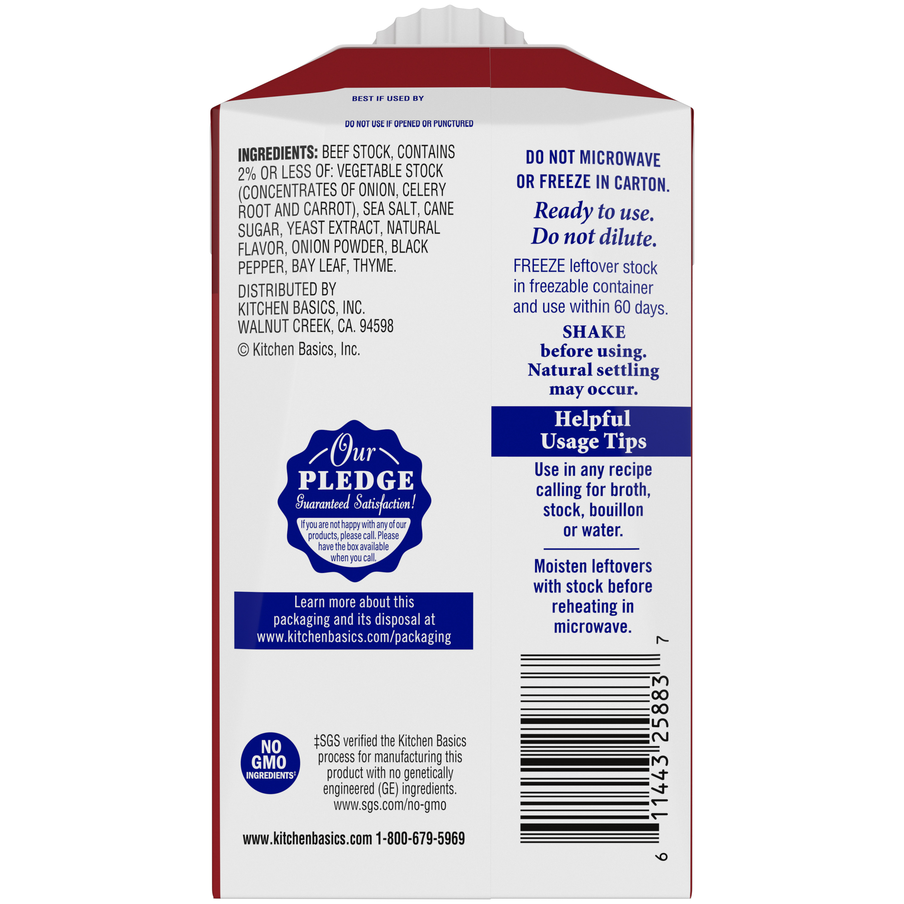Original Beef Stock, 8.25 oz - Back Panel