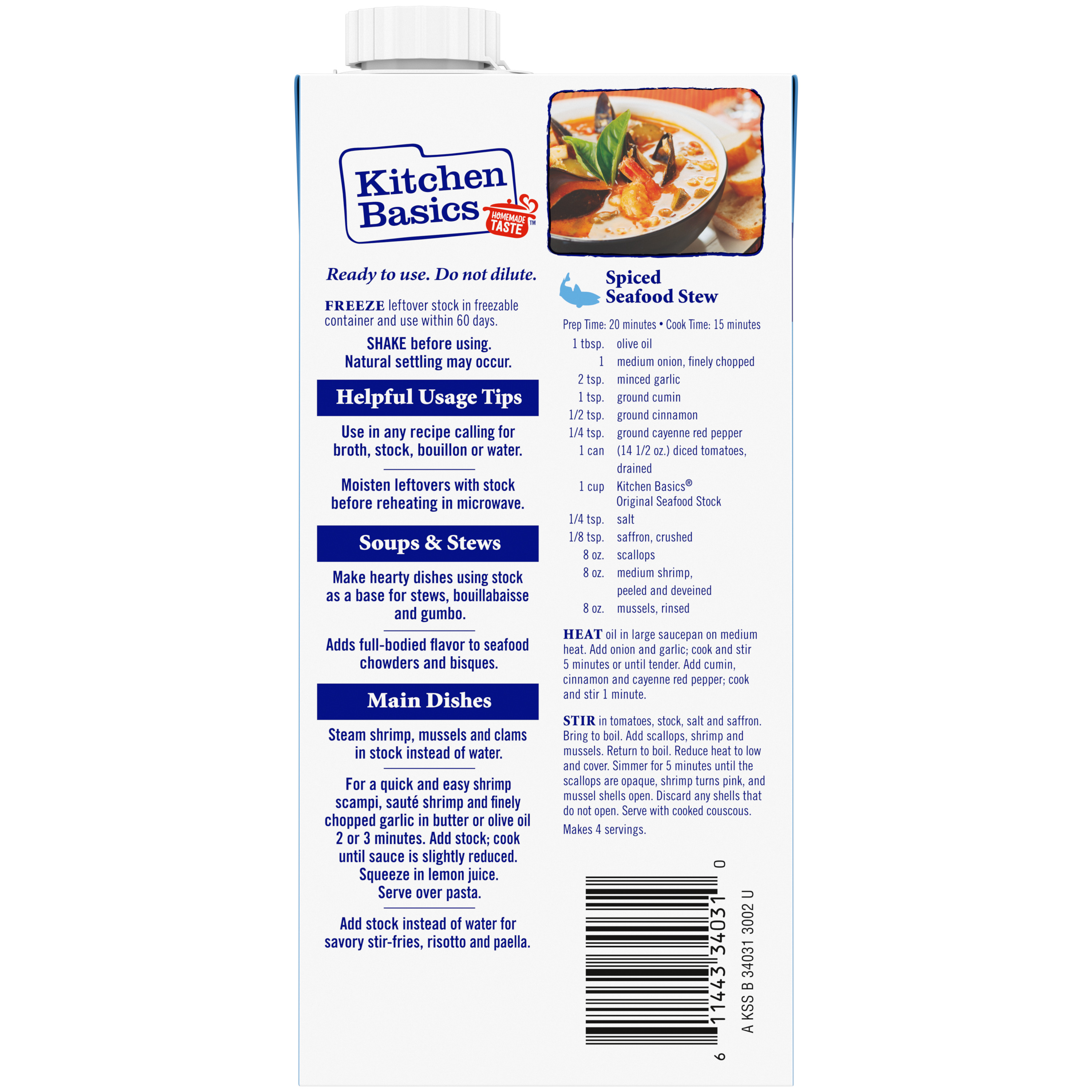 Original Seafood Stock, 32 oz - Back Panel