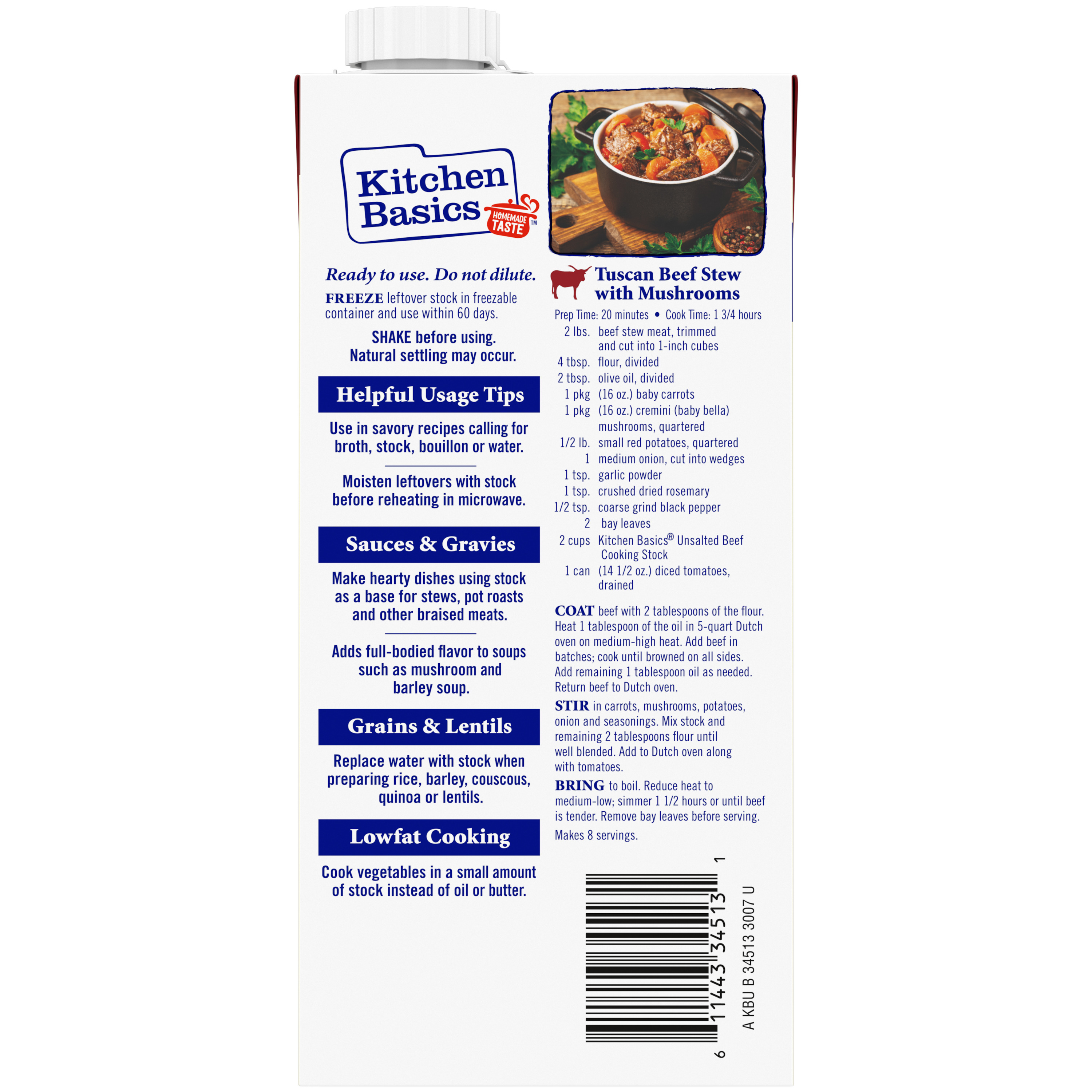Unsalted Beef Stock, 32 oz - Back