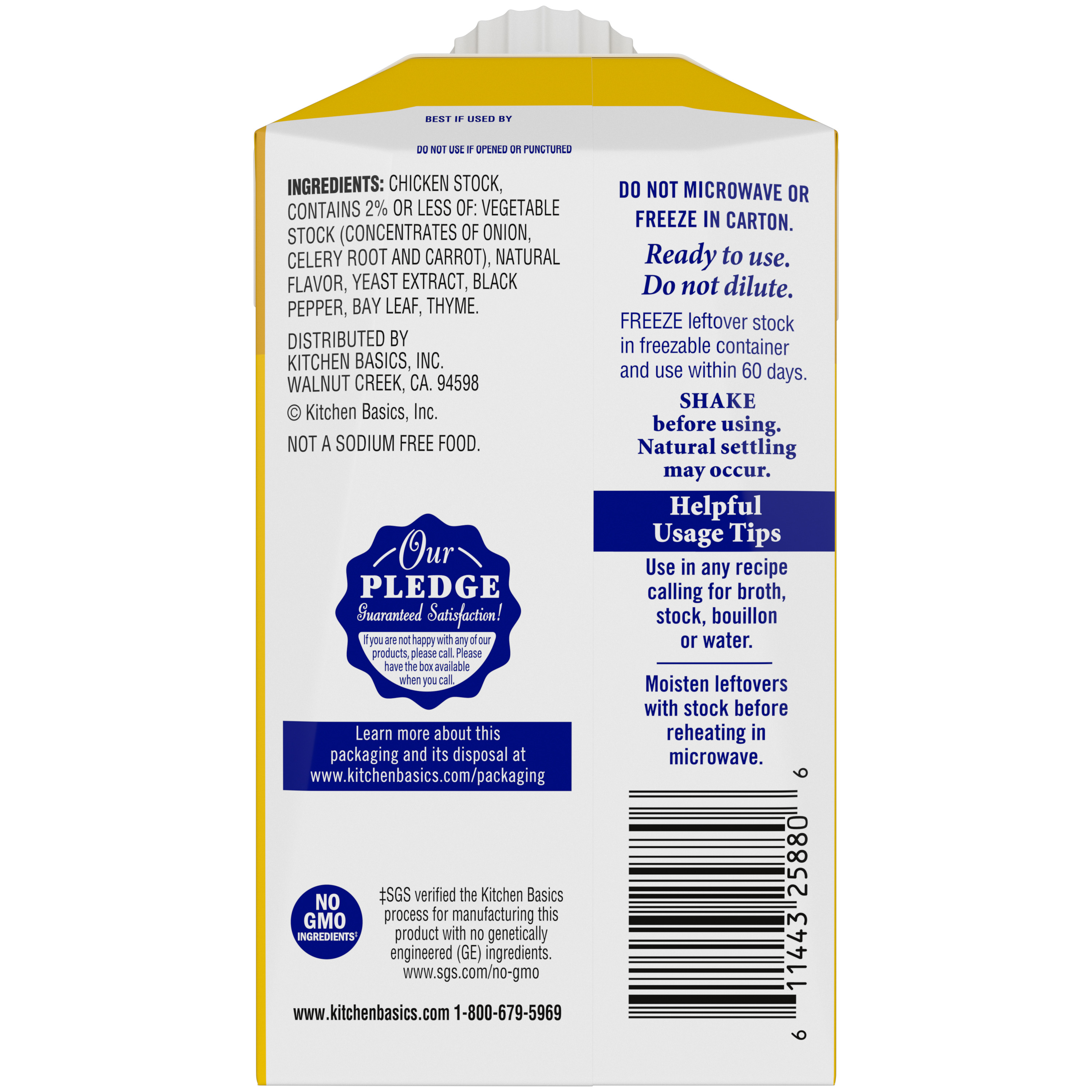 Unsalted Chicken Stock, 8.25 oz - Back