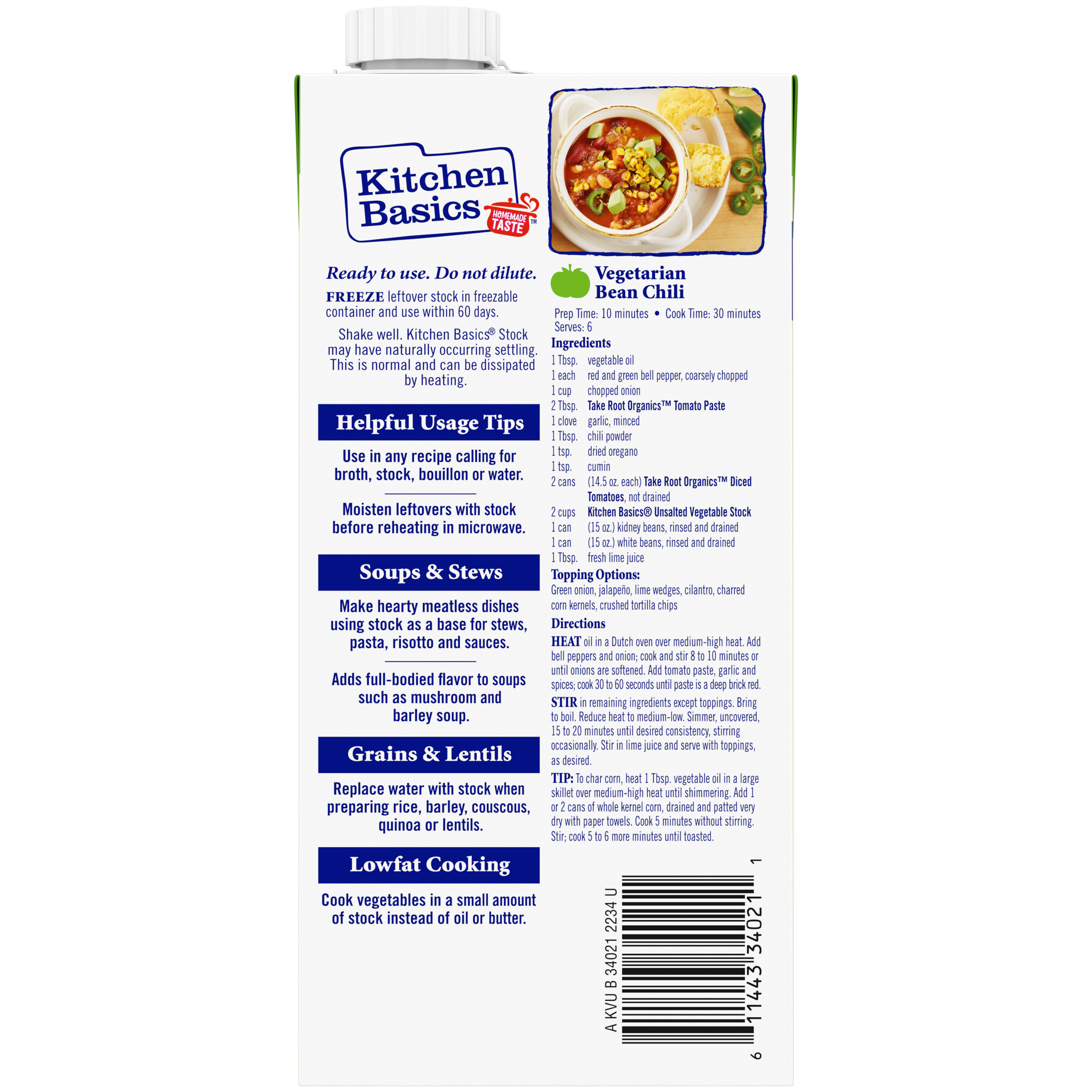 Unsalted Vegetable Stock, 32 oz - Back