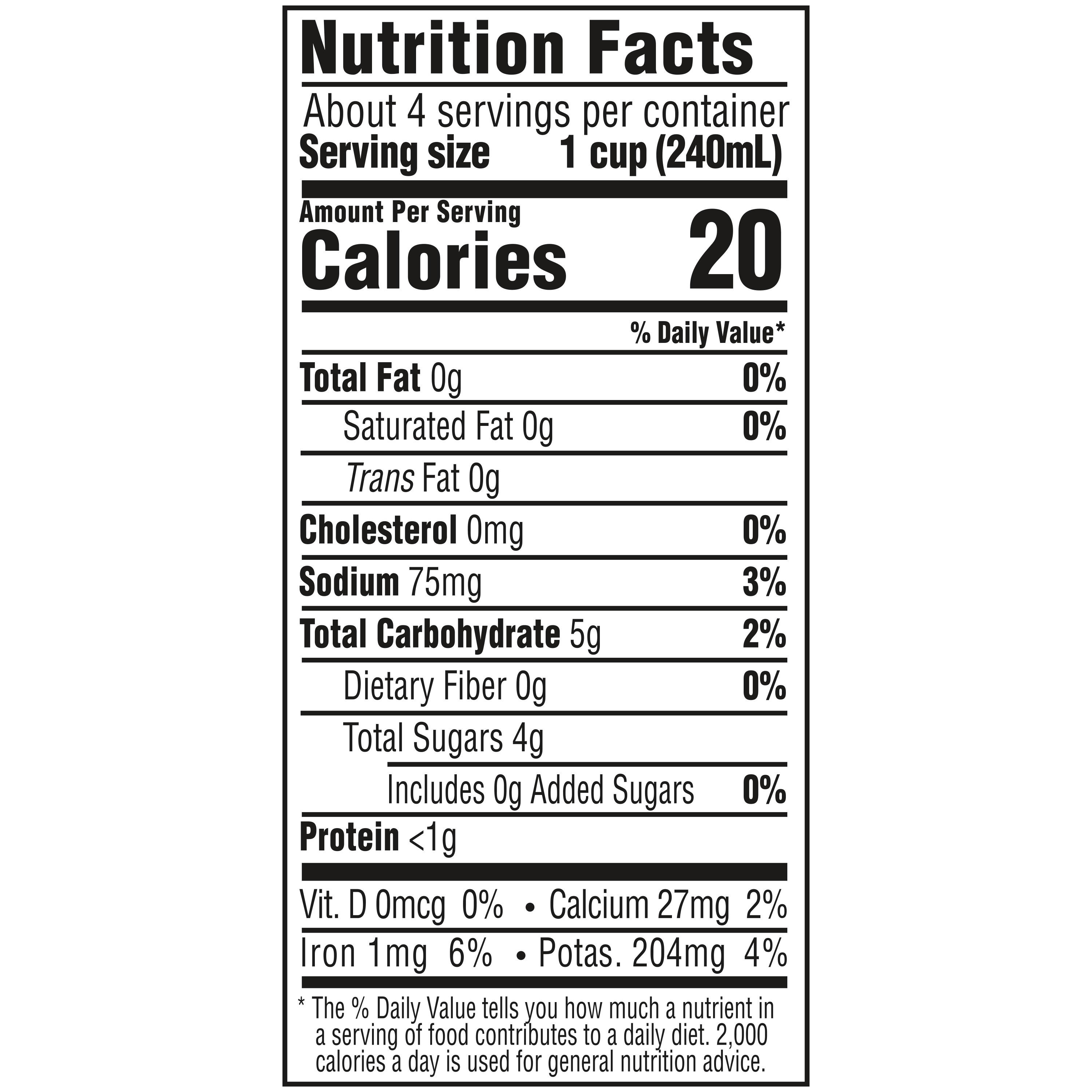 Unsalted Vegetable Stock, 32 oz - Nutrition