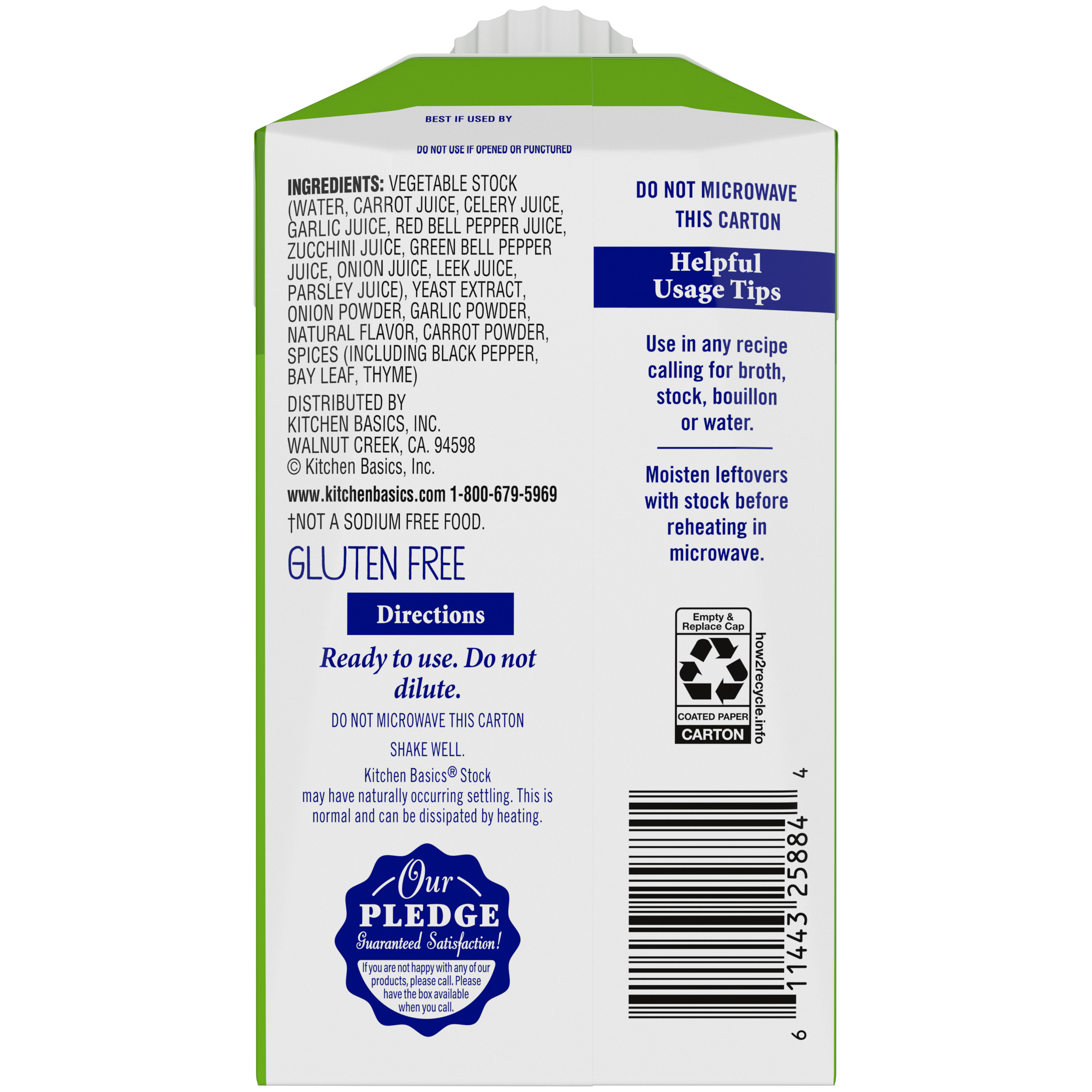 Unsalted Vegetable Stock, 8.25 oz - Back