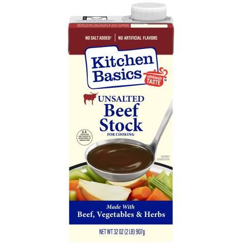 Kitchen Basics Unsalted Beef Stock, 32 oz Carton, front