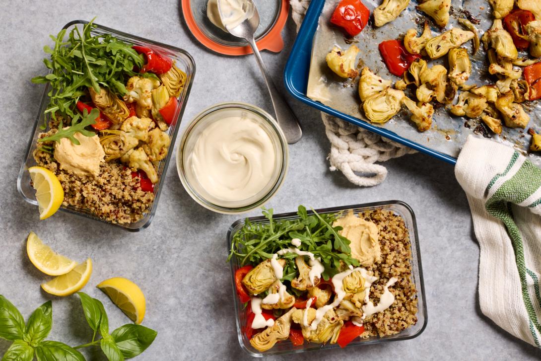 Roasted Vegetable Quinoa Bowl with Hummus